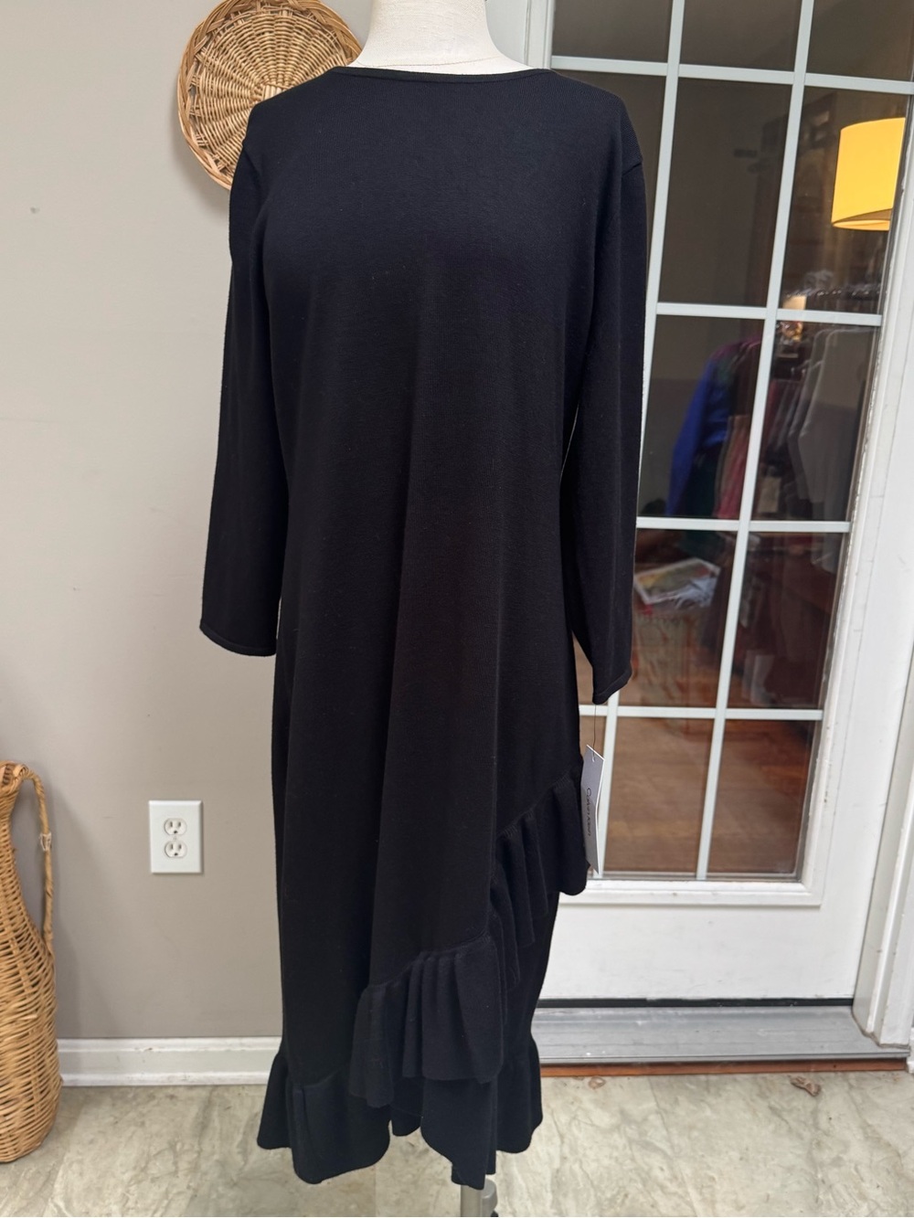 NWT Calvin Klein Black Midi Dress with Ruffle Hem